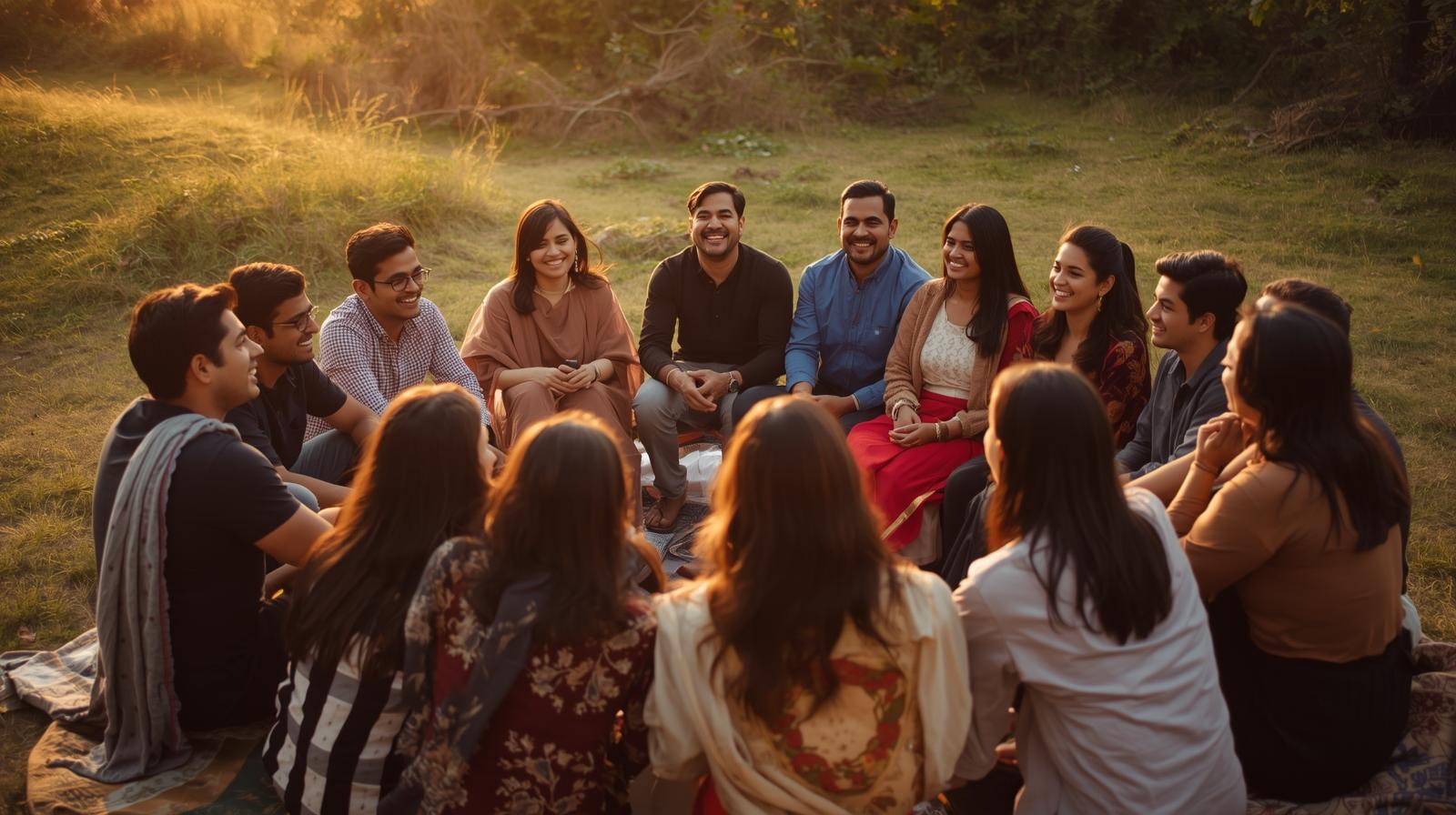 Lonavala retreat with people meditating at sunrise